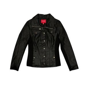 ★ Guess Y2K Quilted Black Slim Fit (Women’s) Faux Leather Jacket ★